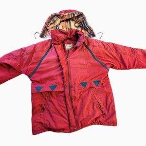 Current Seen 90s Coat Rose Teal Blue Accents Aztec Print Hood Size 1x‎ Gorpcore